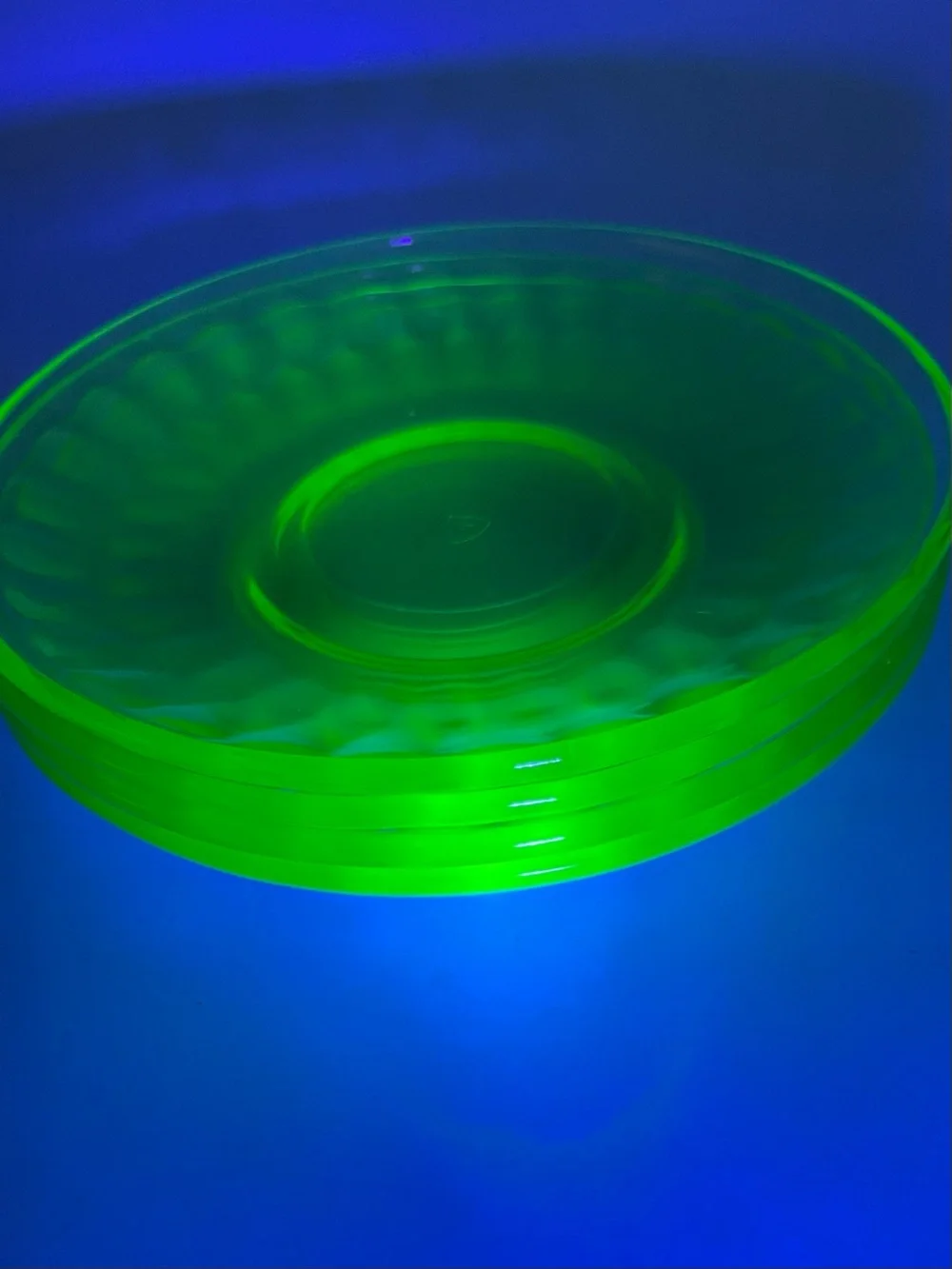 Vintage Federal Green Depression Uranium Glass Saucer Thumbprint